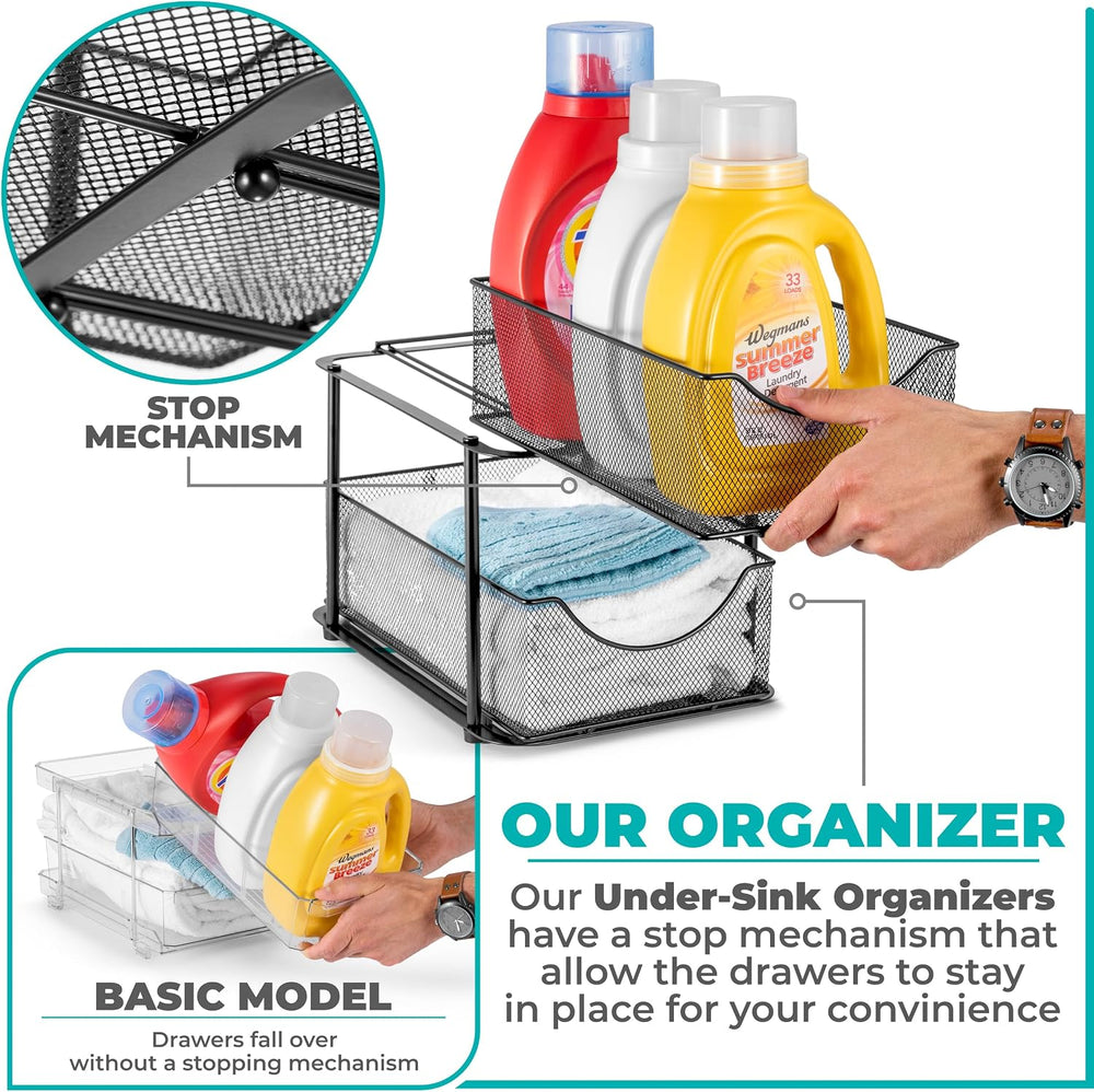Sorbus Pull-Out Under Sink Organizer, Mesh Construction (Black, 2 Pack)