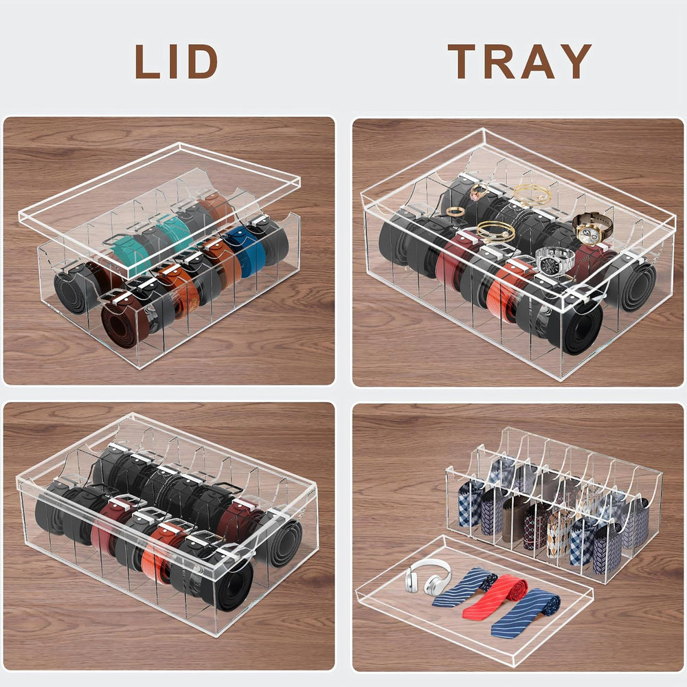 Large Acrylic Belt Organizer with Dust Lid, Clear Belt Storage for Closet and...