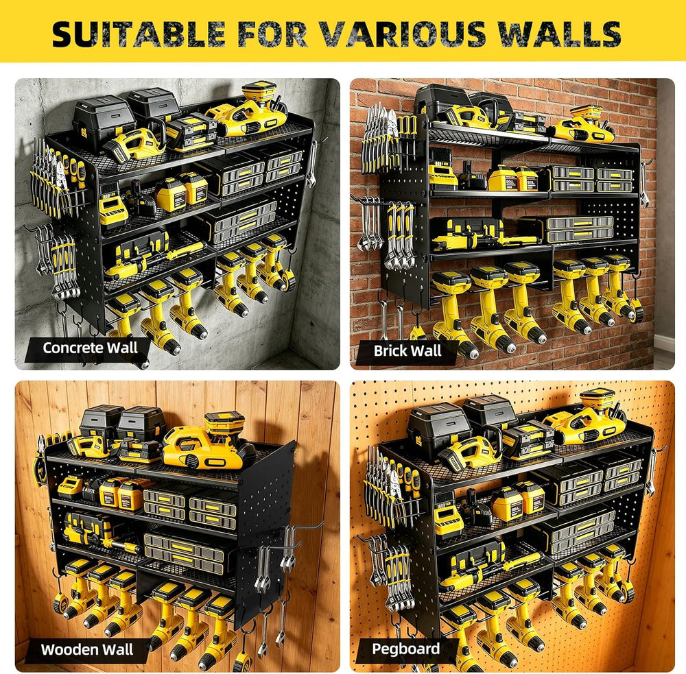 Power Tool Organizer Wall Mount, 4 Tier Heavy Duty Tool Storage Rack