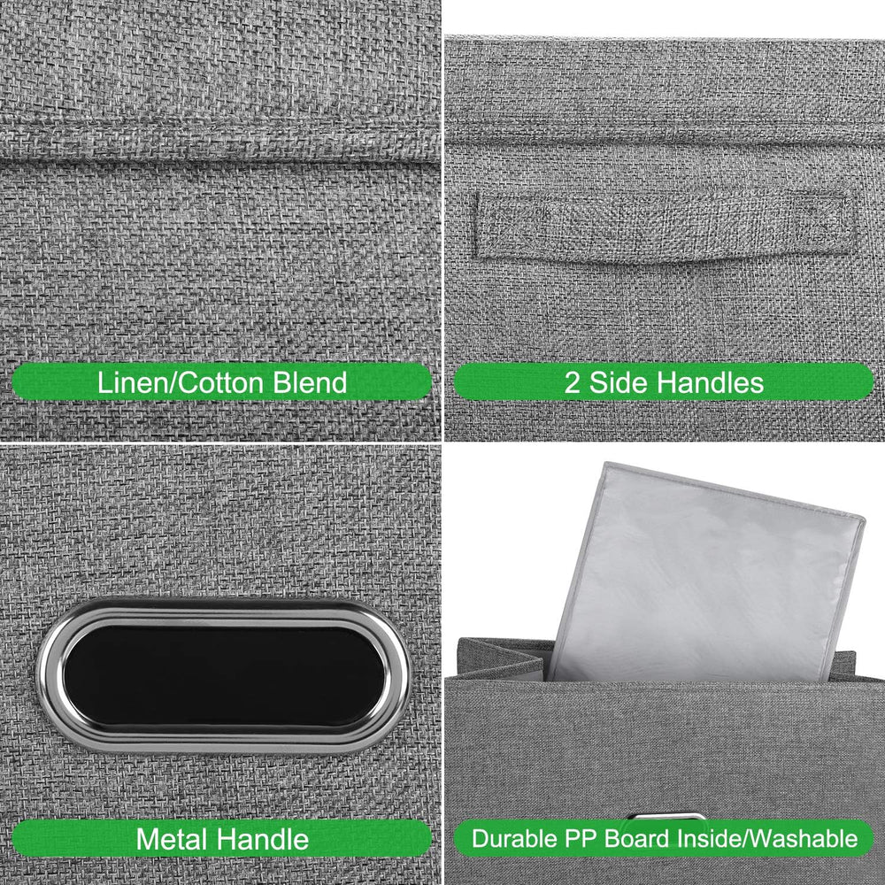 Large Linen Fabric Foldable Storage Bins with Removable Lid and Handles, Wash...