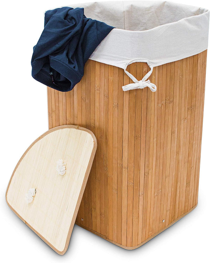 Relaxdays Folding Round Laundry Basket Bin Hamper, 65 x 41 cm, 64 L, Made of Bamboo, Foldable, Black