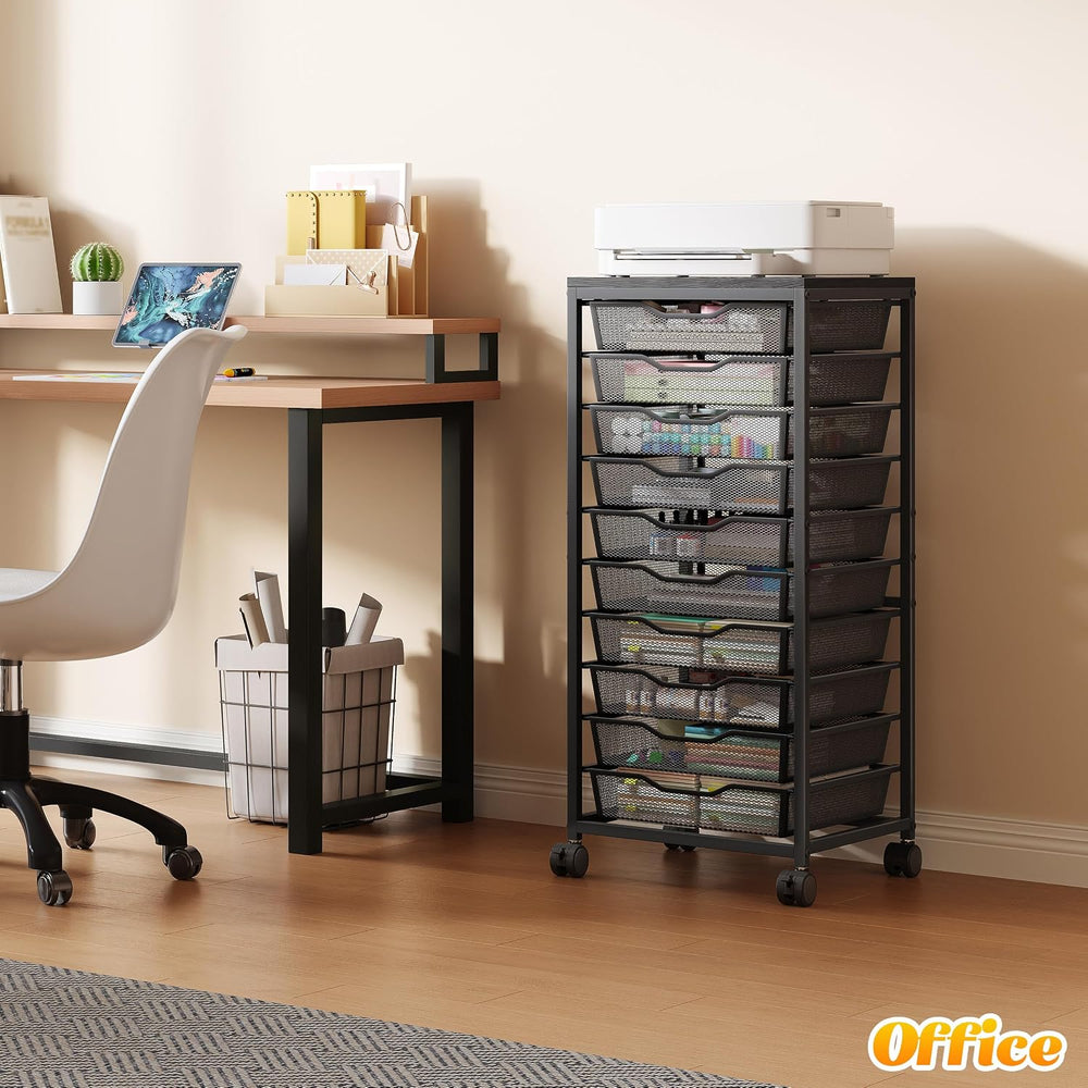 10-Drawer Rolling Storage Cart, Craft Organizers and Storage, Black