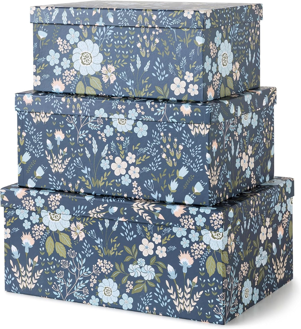 Soul & Lane - Nightfall Bloom Decorative Storage Boxes with Lids, Set of 3