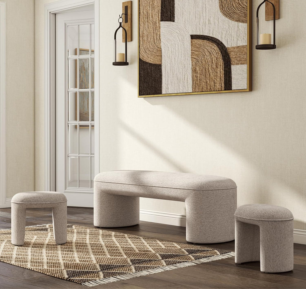 Hyfirm 3-Piece Upholstered Ottoman Bench Set, 53" Waterfall End of Bed B...