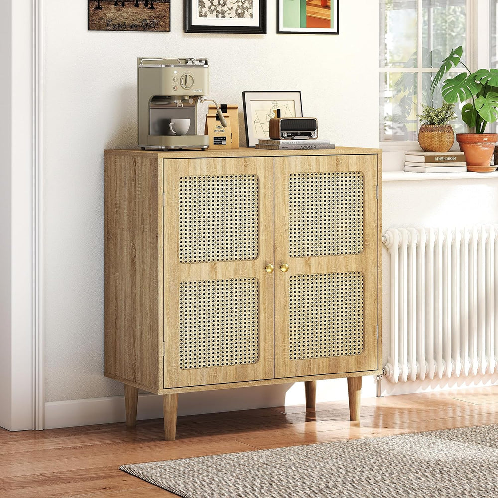 Rattan Sideboard Buffet Cabinet with Storage,Boho Credenza Accent Cabinet wit...