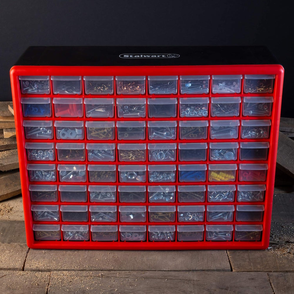 Stalwart 64-Drawer Storage Organizer, Red
