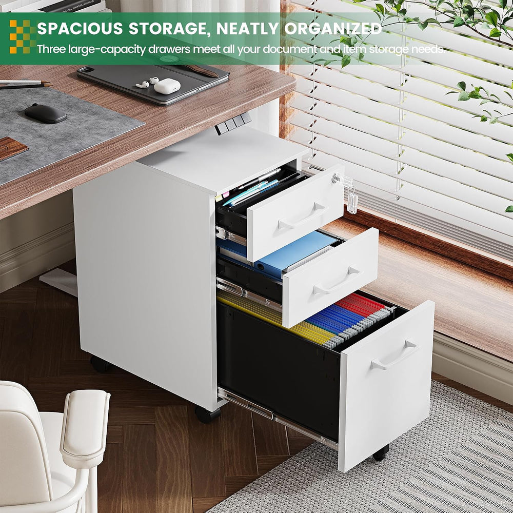 3 Drawer Slim File Cabinet, Mobile File Cabinet with Lock for Home Office, Ro...