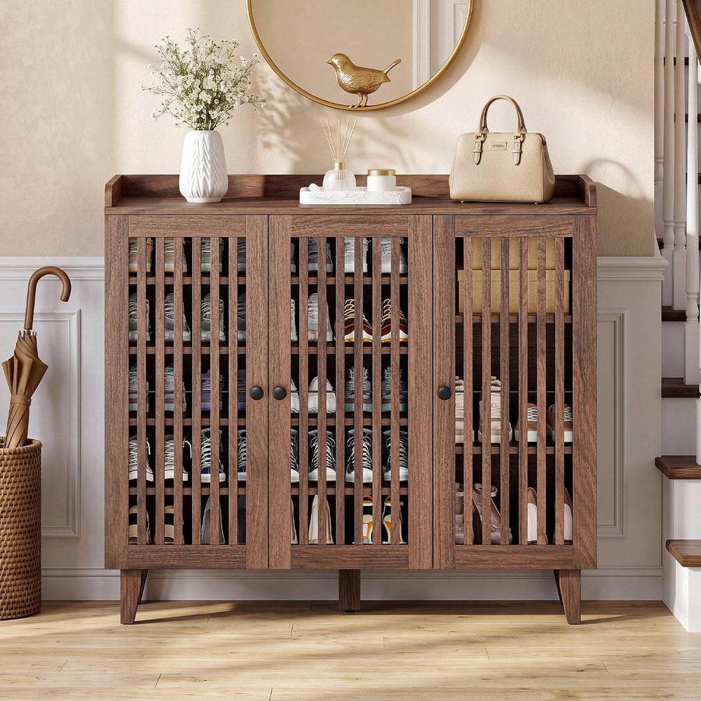 IRONCK Shoe Cabinet with 3 Doors, Shoe Storage Cabinet with Slatted Doors