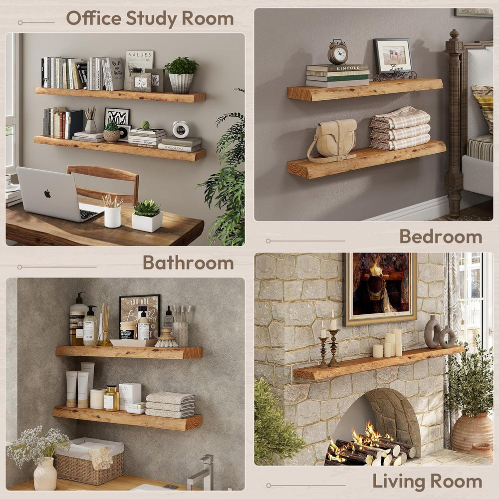 Marsmiles 30 inch Floating Shelves for Wall Elm Wood Live Edge Shelves|Rustic...