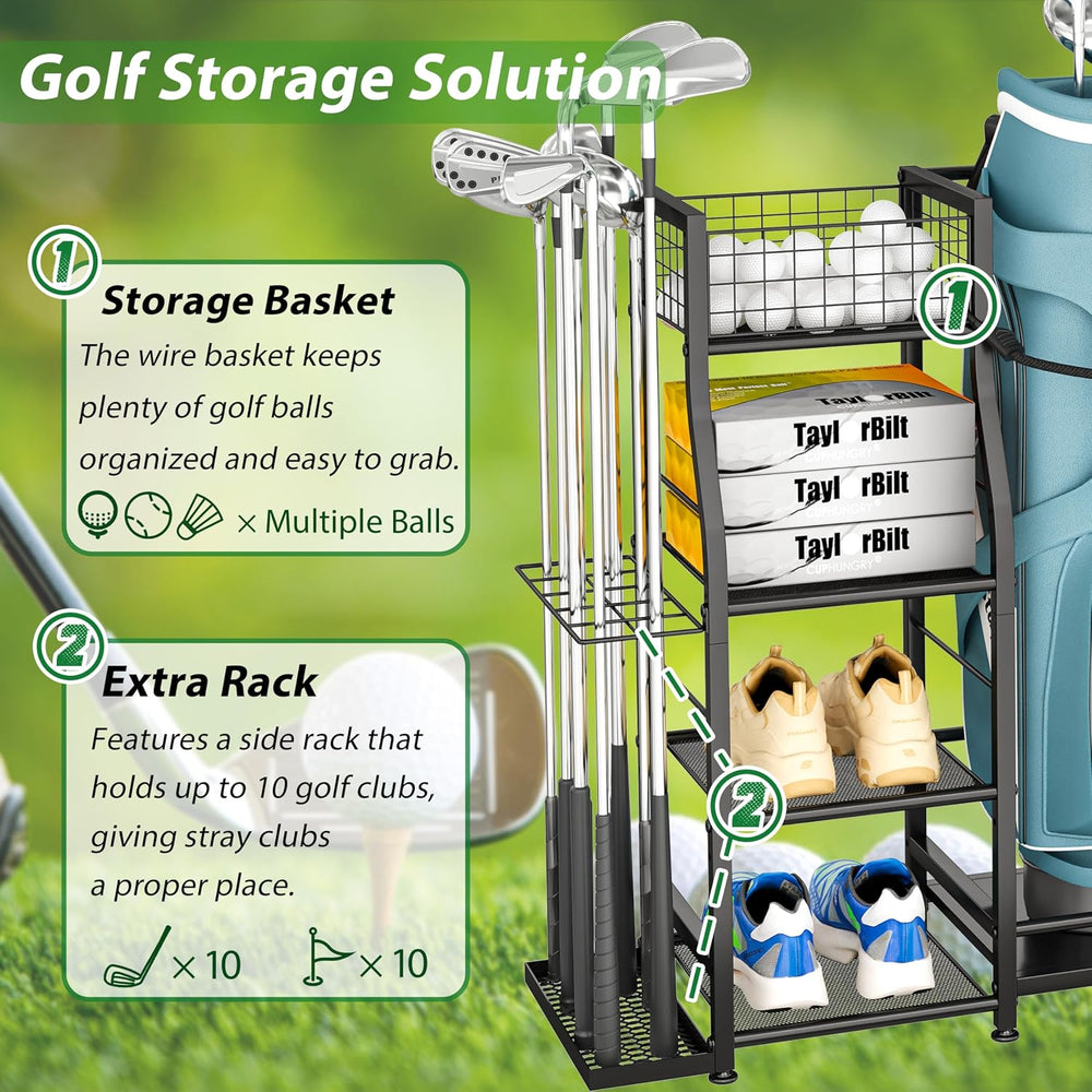 Golf Bag Stand for Golf Bag Accessories, Golf Bag Storage Organizer Fits 3 Ba...