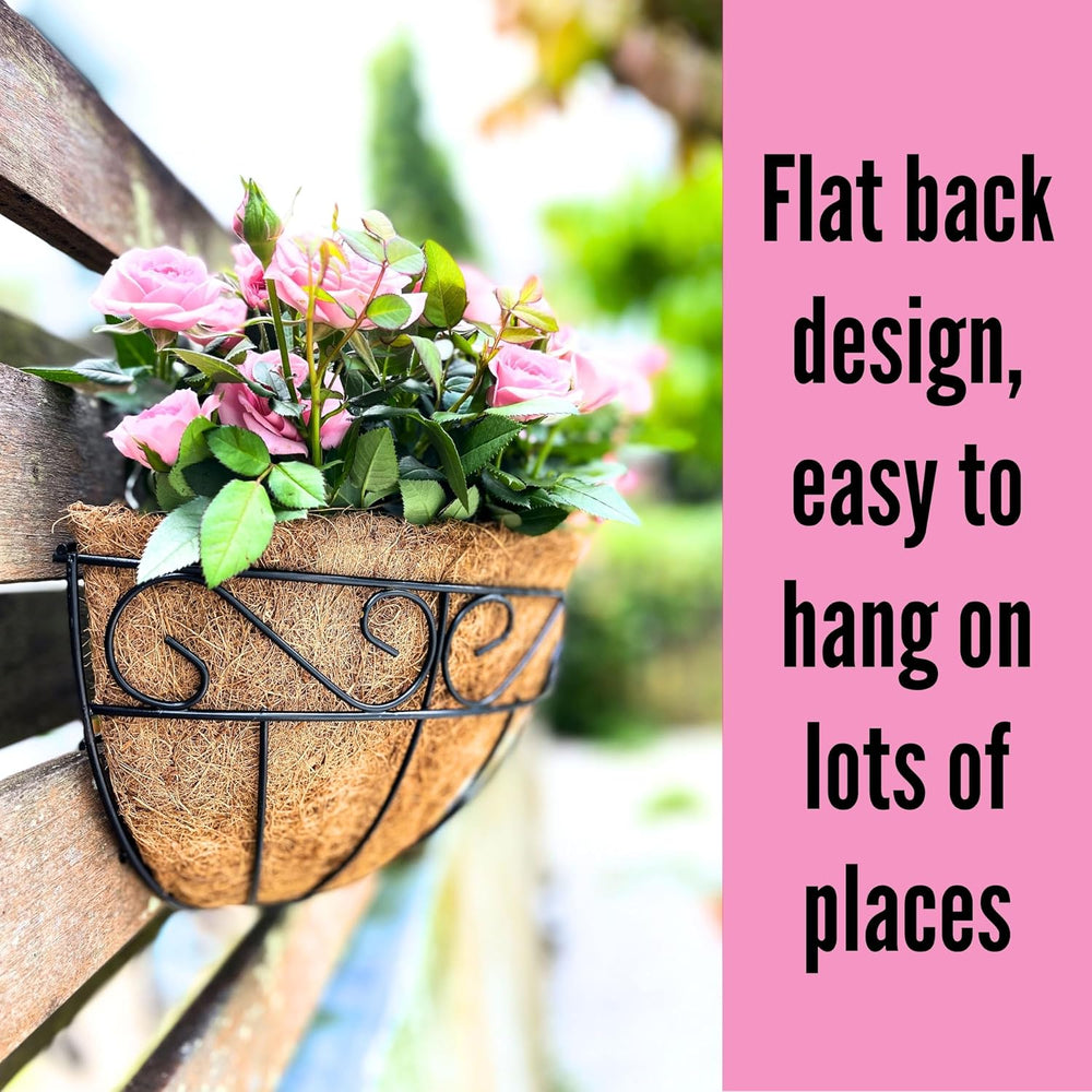 LaLaGreen Wall Planter (16 in, 4 Pack) Black Coco Liner Fence Flower Pots