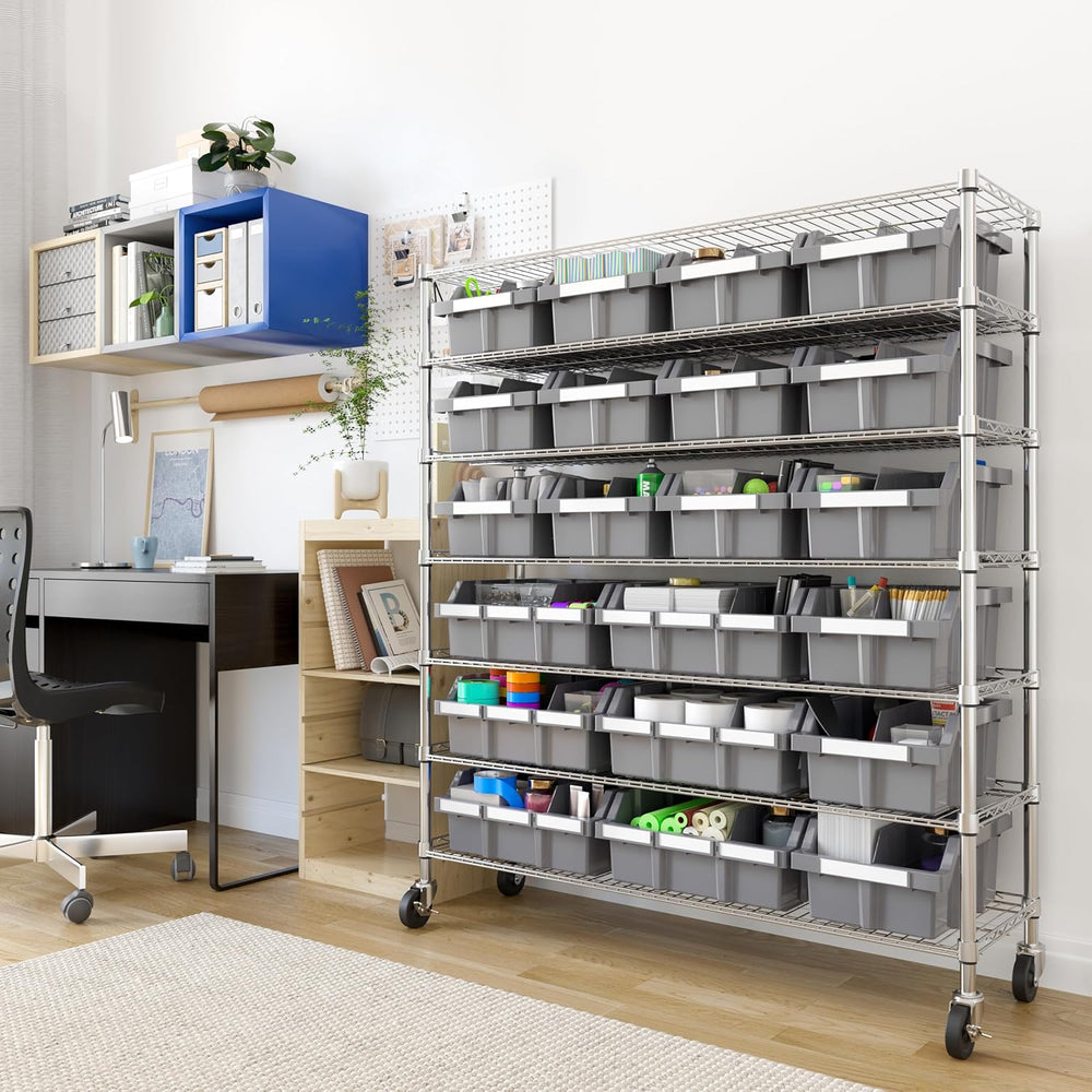 7-Tier NSF 21-Bin Steel Wire Shelving Rack, 48"W x 14"D x 56"H...