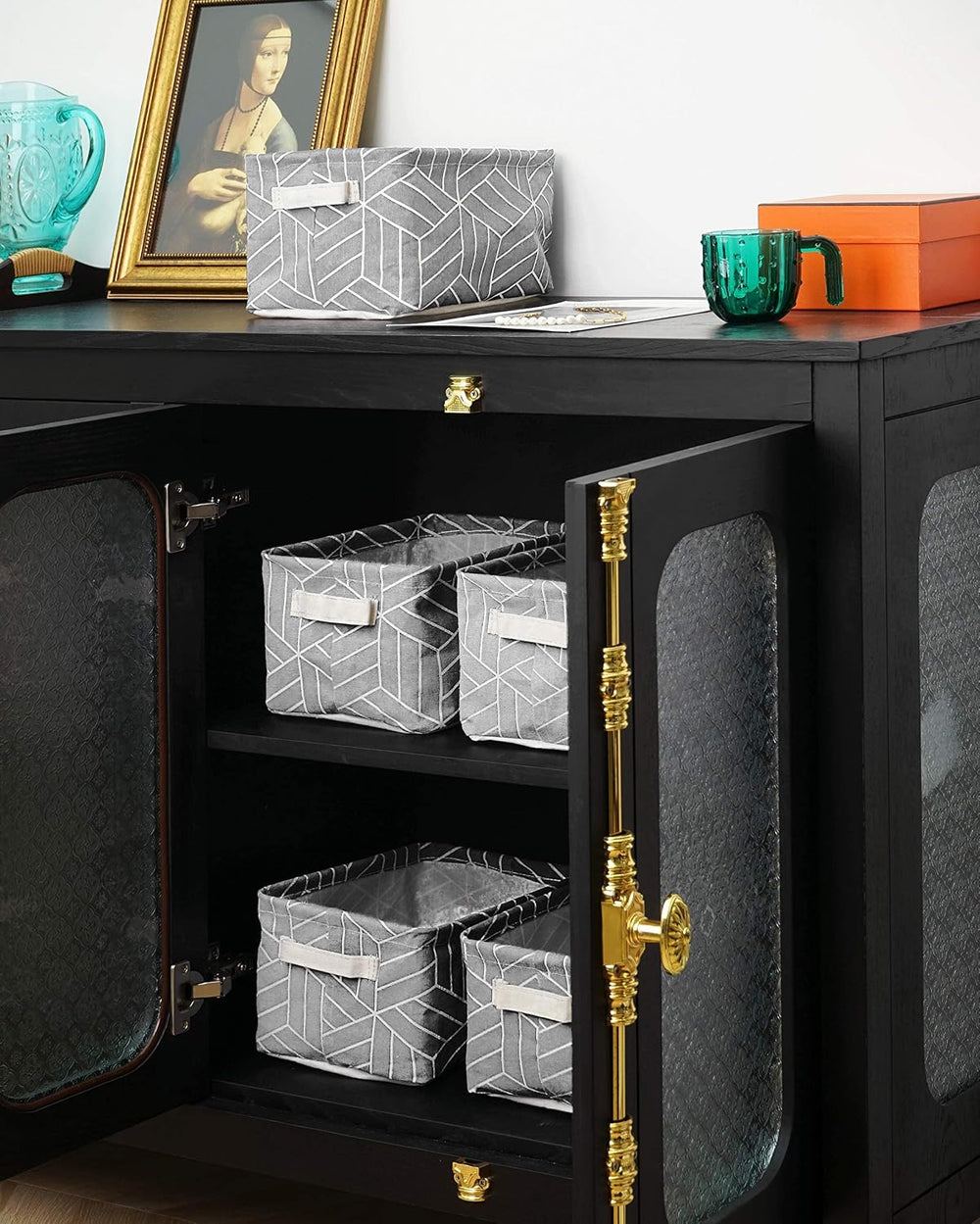 CROWNED 6 Pcs Storage Basket Foldable Cube Fabric Bins Square Mini Box Receiv...