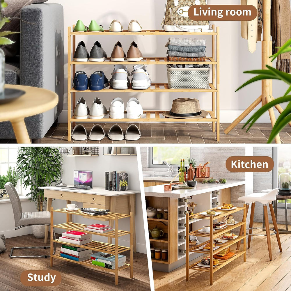 Bamboo Shoe Rack Stackable Shoe Shelf Storage Organizer for Unit Entryway Hal...