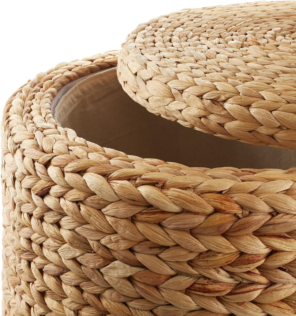 Casafield 17" Round Storage Ottoman with Lid - Natural, Handwoven Water ...