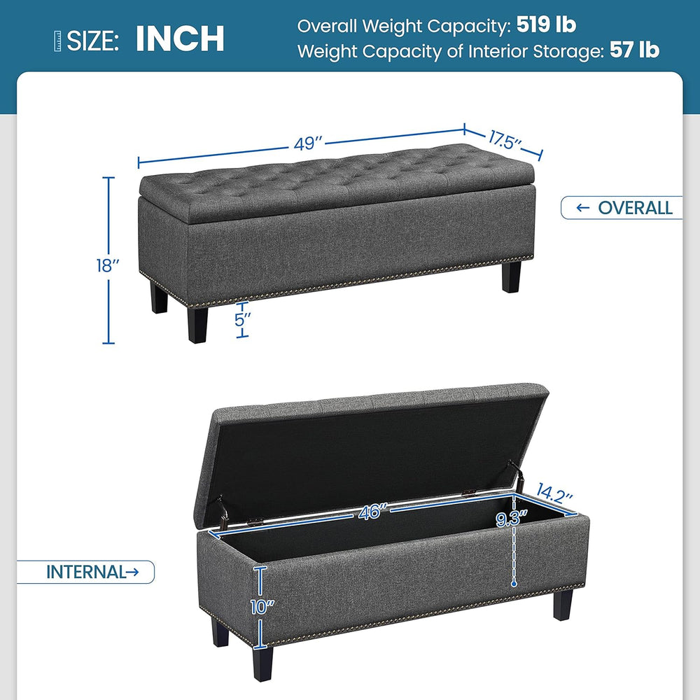 Yaheetech 49in Square Storage Ottoman Coffee Table with Nailhead, Dark Gray