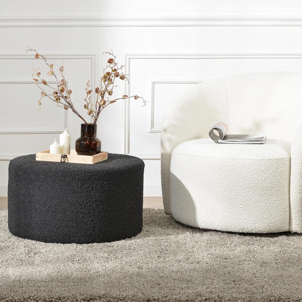 KINWELL Modern Round Boucle Ottoman (24" D x 24" W x 13" H)