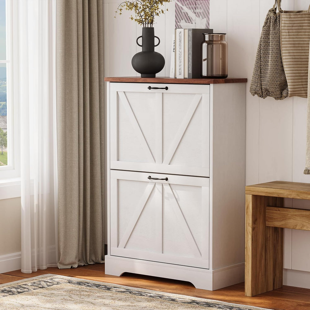 Semiocthome Farmhouse Shoe Storage Cabinet with 2 Flip Drawers, 23.6"(W)...