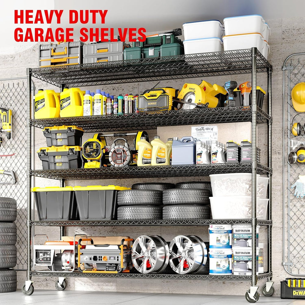 5-Tier Tall Steel Garage Shelving with Wheels