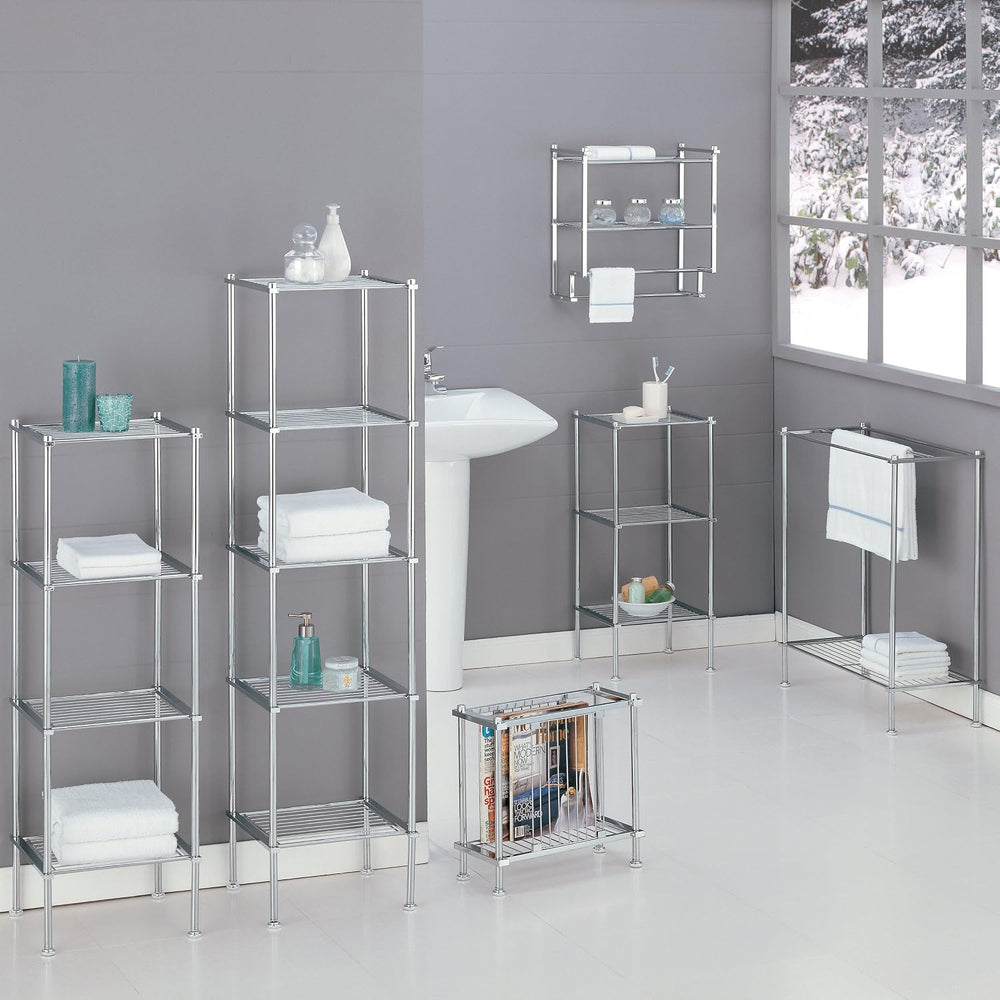 Organize It All 3 Tier Chrome Freestanding Bathroom Storage Shelf, 12.25 x 13...