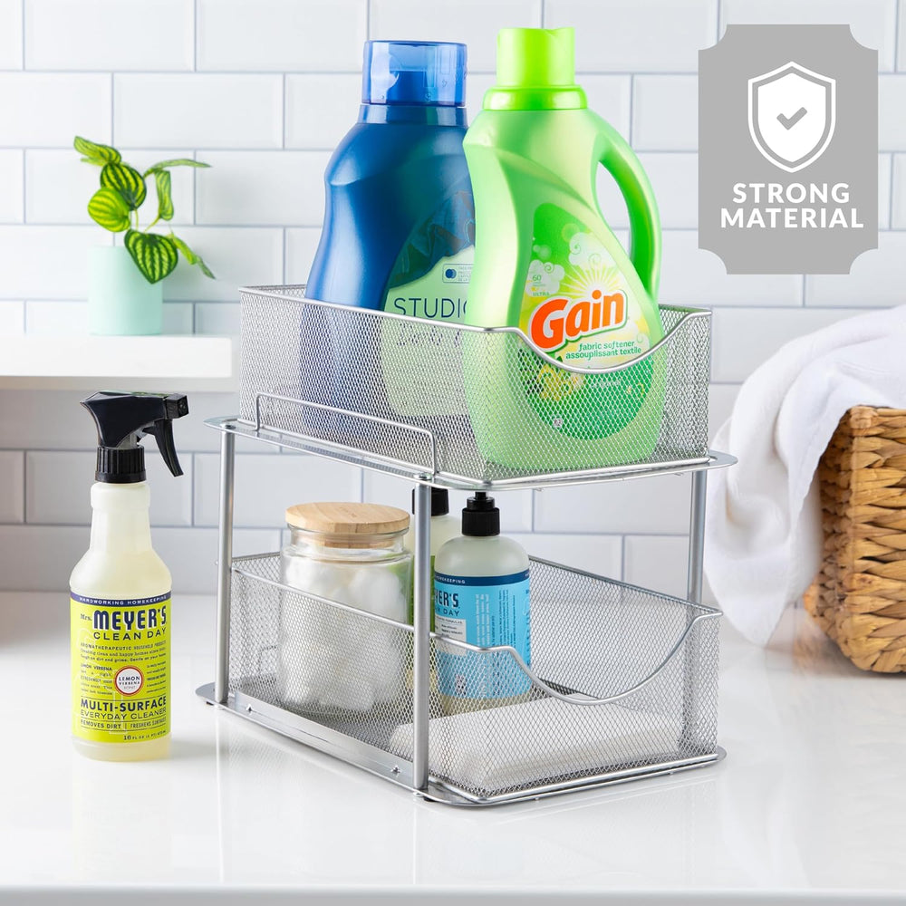 Sorbus Pull-Out Under Sink Organizer, Mesh Construction (Silver, 1 Pack)