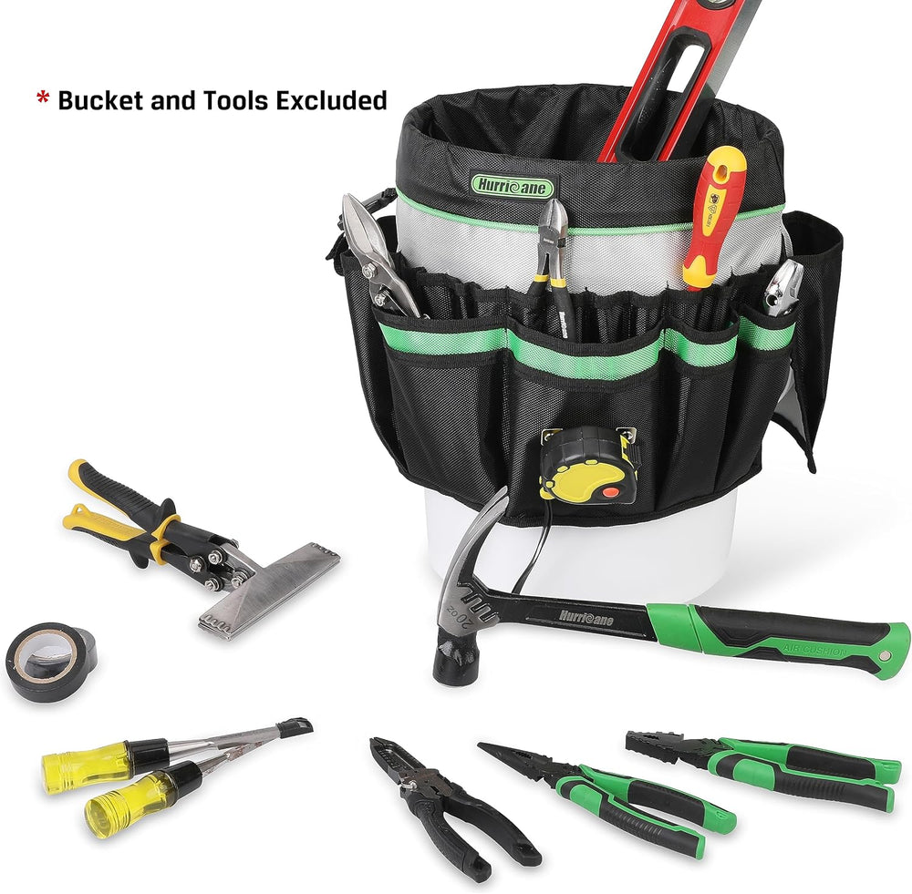 HURRICANE 5 Gallon Bucket Tool Bag Organizer, Garden Tool Caddy with 52 Pocke...