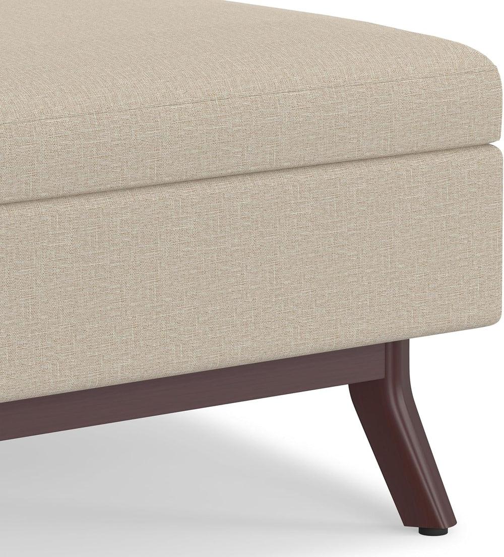 SIMPLIHOME Owen 34" Wide Linen Look Fabric Lift Top Ottoman in Natural