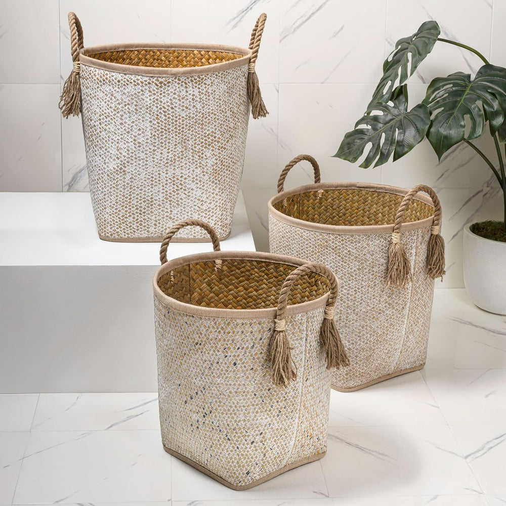 happimess Celia 3-Piece Nesting Storage Baskets 20", Natural/White