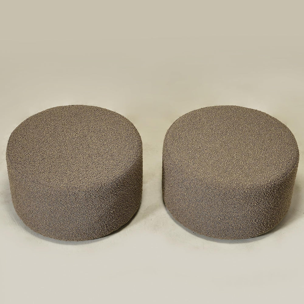 KINWELL Modern Round Boucle Ottoman Set of 2 (24" D x 24" W x 13&qu...