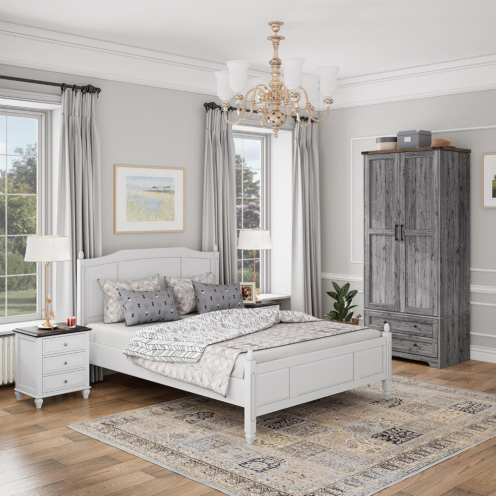 Brafab Wooden Armoire Wardrobe Closet with Drawers, Grey, 71" Tall,Set of 2