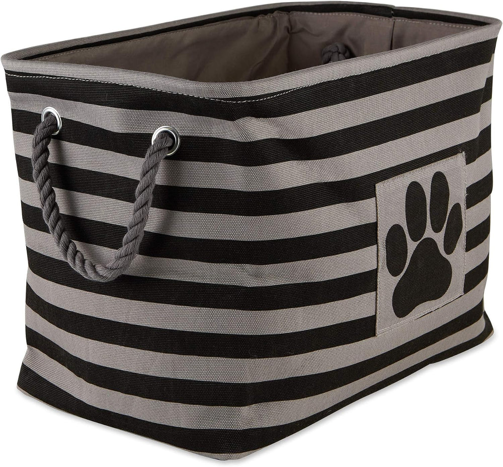 Bone Dry Pet Storage Collection Striped Paw Patch Bin, Black, Small Rectangle...