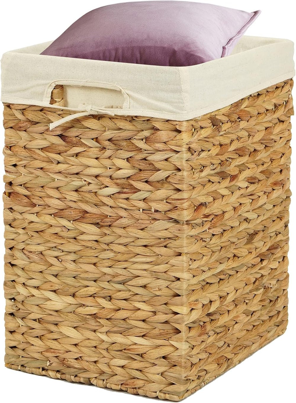 Handmade Rectangular Water Hyacinth Wicker Laundry Hamper with Lid Natural, M...