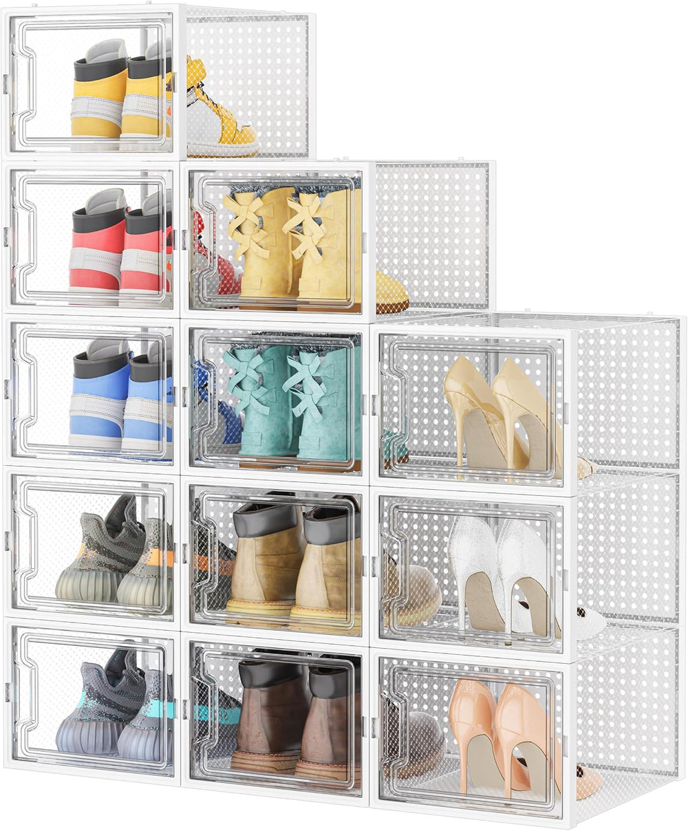 HOMIDEC XL Clear Shoe Storage Boxes, Stackable Shoe Organizer for Closet