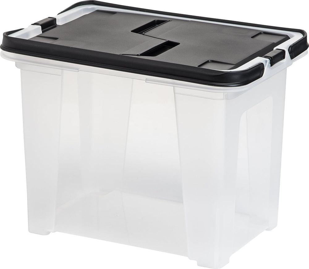 IRIS USA 4-Pack File Box Organizer with Wing Lid Letter/Legal 18 Qt, Clear