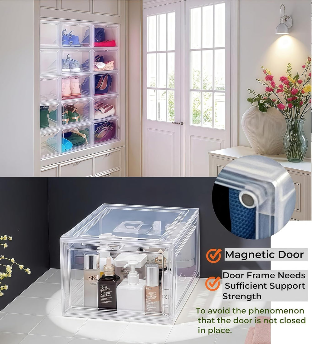 10 Pack Clear Shoe Storage Boxes Stackable, Plastic Shoe Boxes with Lids, Sne...