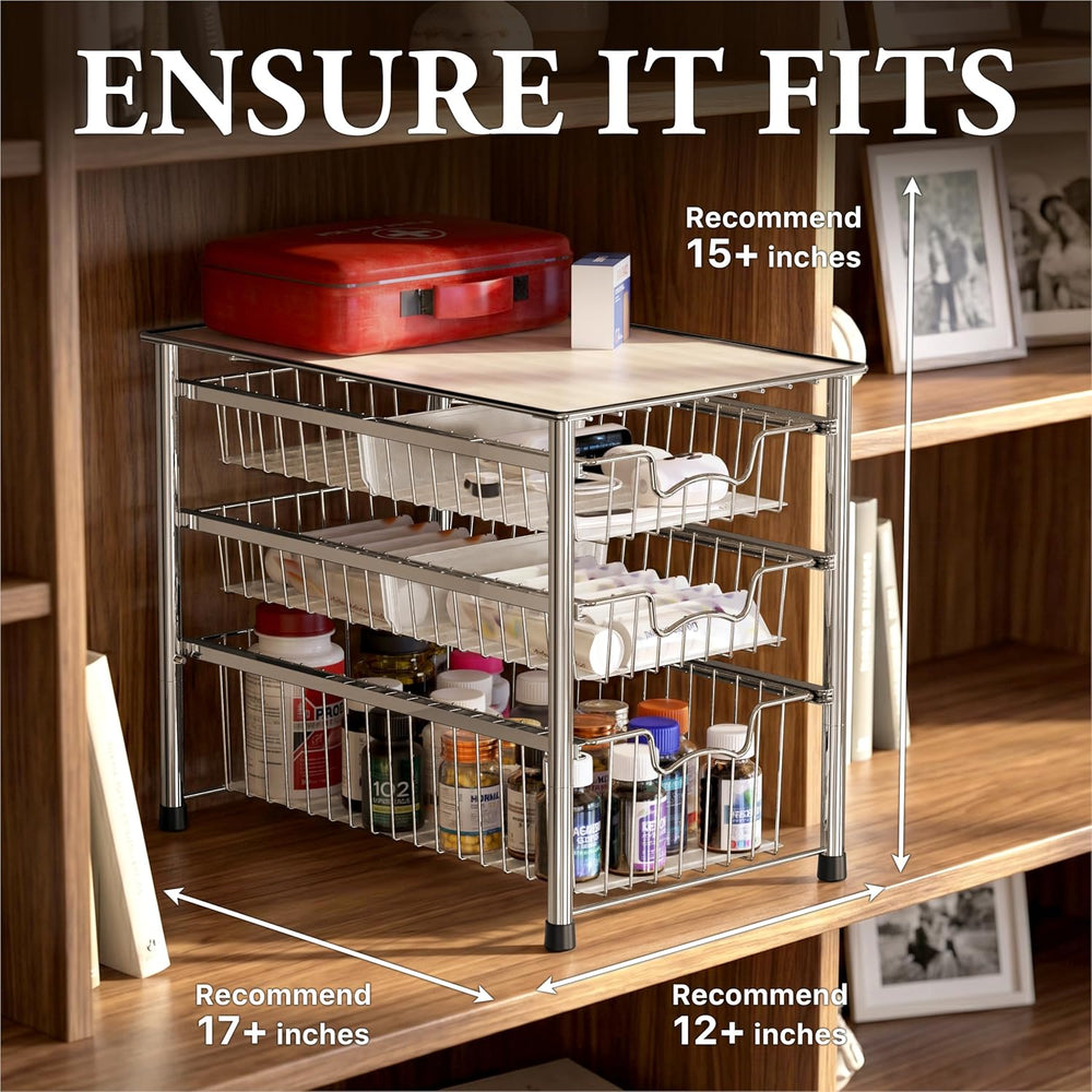 Simple Houseware Stackable 3 Tier Sliding Basket Organizer Drawer, Chrome