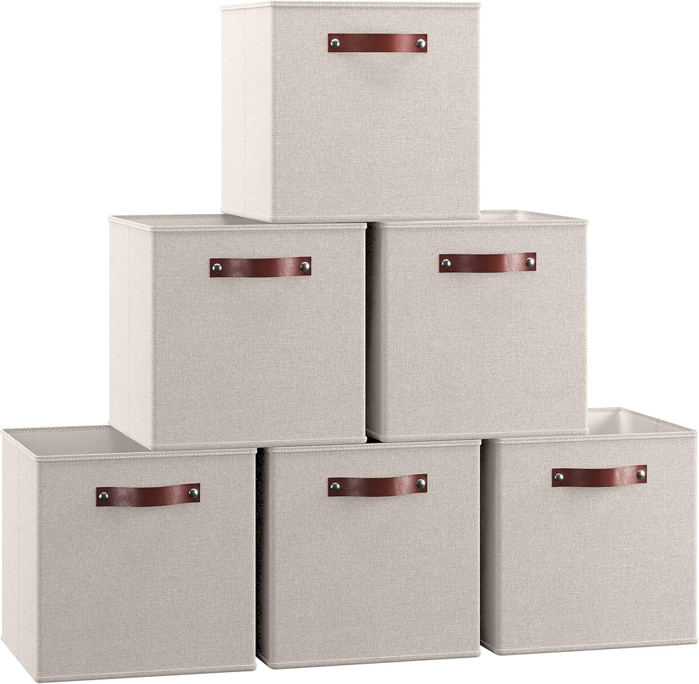 Ornavo Home 11x11 Foldable Fabric Storage Cube Bins, 6 Pack, Beige