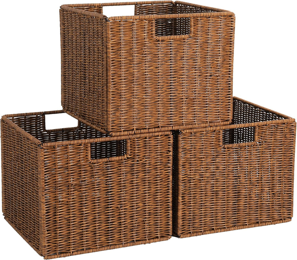 Wicker Storage Basket - Large 12x12x10in Cube, Woven Wicker for Shelves, Pant...