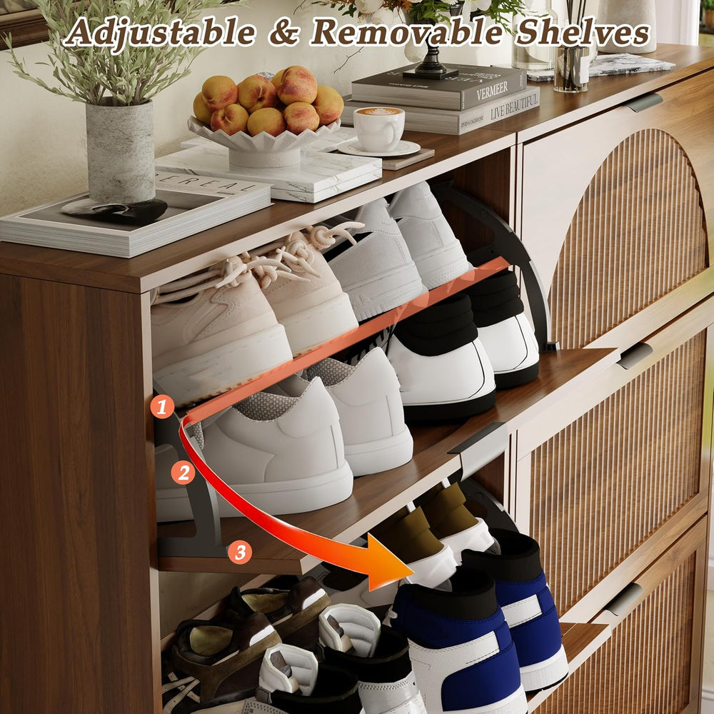 Shoe Storage Cabinet with 3 Flip Drawers, Narrow Wood Shoe Organizer Cabinet ...