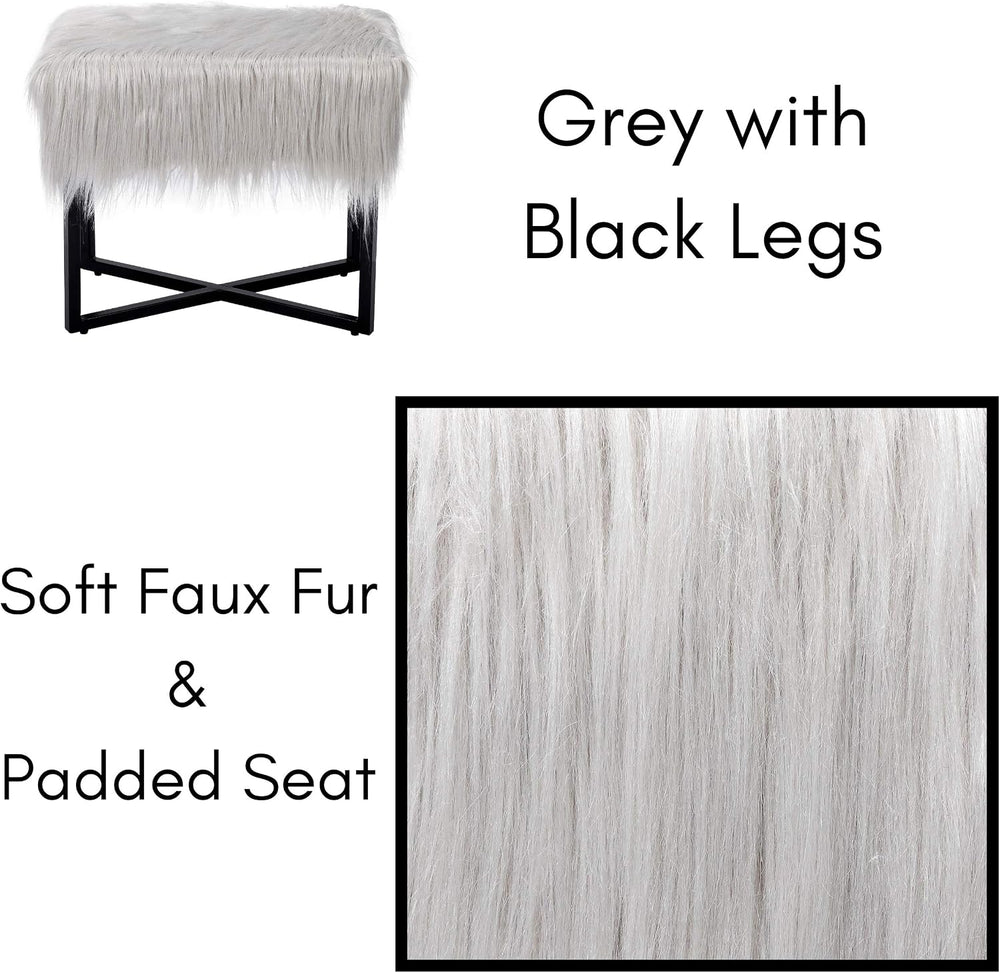 BIRDROCK HOME Rectangular Faux Fur Vanity Foot Stool Ottoman with Metal Legs ...