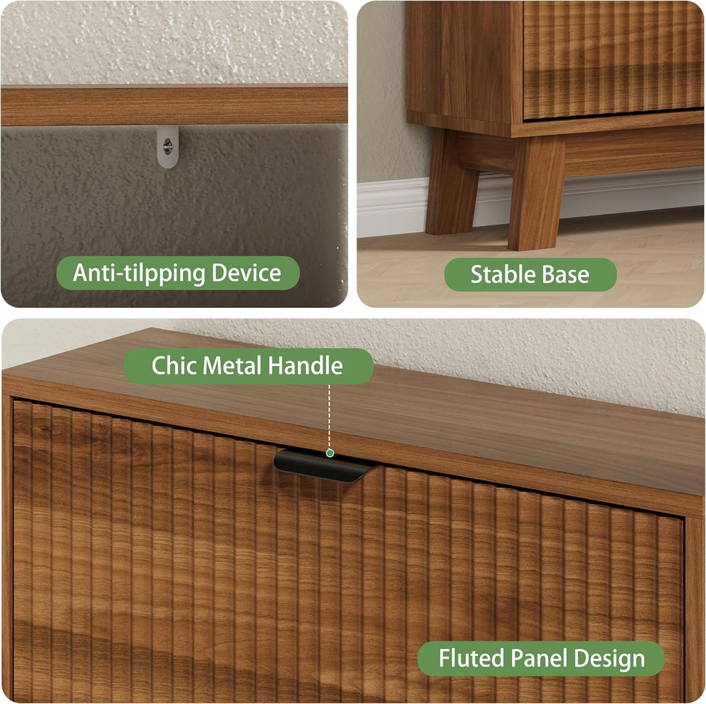 Xixini Shoe Cabinet with 2 Flip Drawers, 37" Tall Narrow Fluted Shoe Sto...