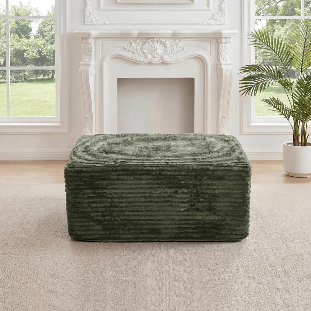 27.56'' Plush Fluffy Corduroy Poofy Ottoman in a Box for Boneless Sof...