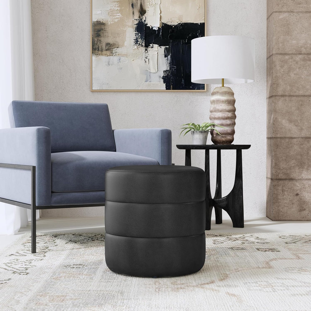 HomePop 18" Round Ottoman - Black Faux Leather