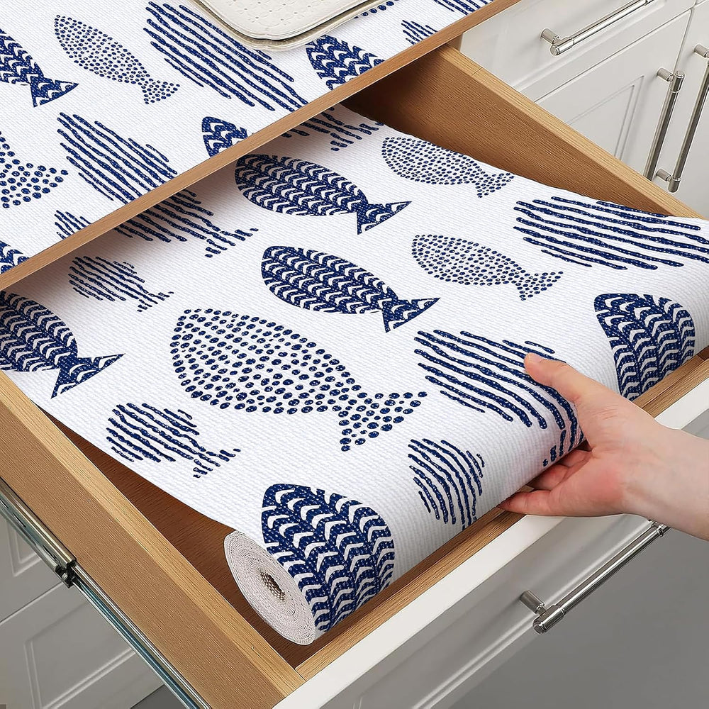 Blue Fish Drawer Shelf Liner for Kitchen Cabinets 15.7IN x 16.4FT