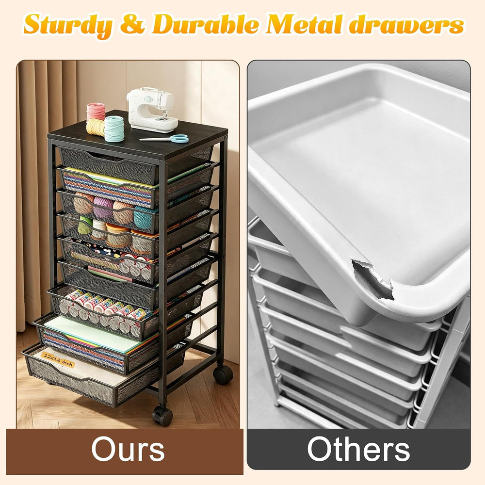 10-Drawer Rolling Storage Cart, Craft Organizers and Storage, Black