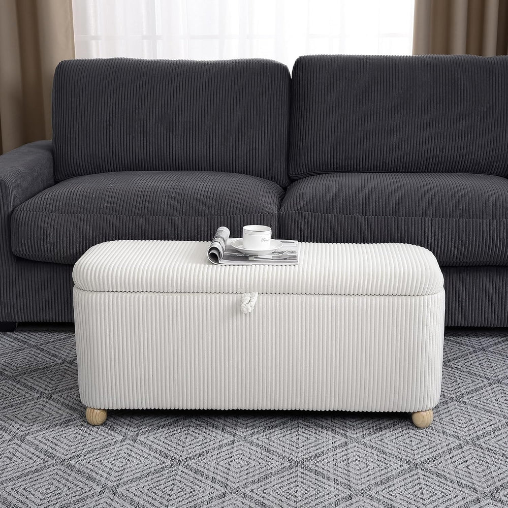 Homebeez 39” Corduroy Storage Ottoman Bench with Hinged Lid & Handle