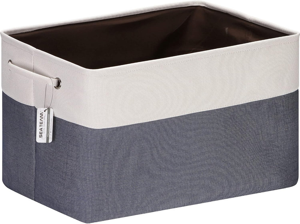 Sea Team Oversized Rectangle Canvas Open-Top Storage Baskets, 3-Pack