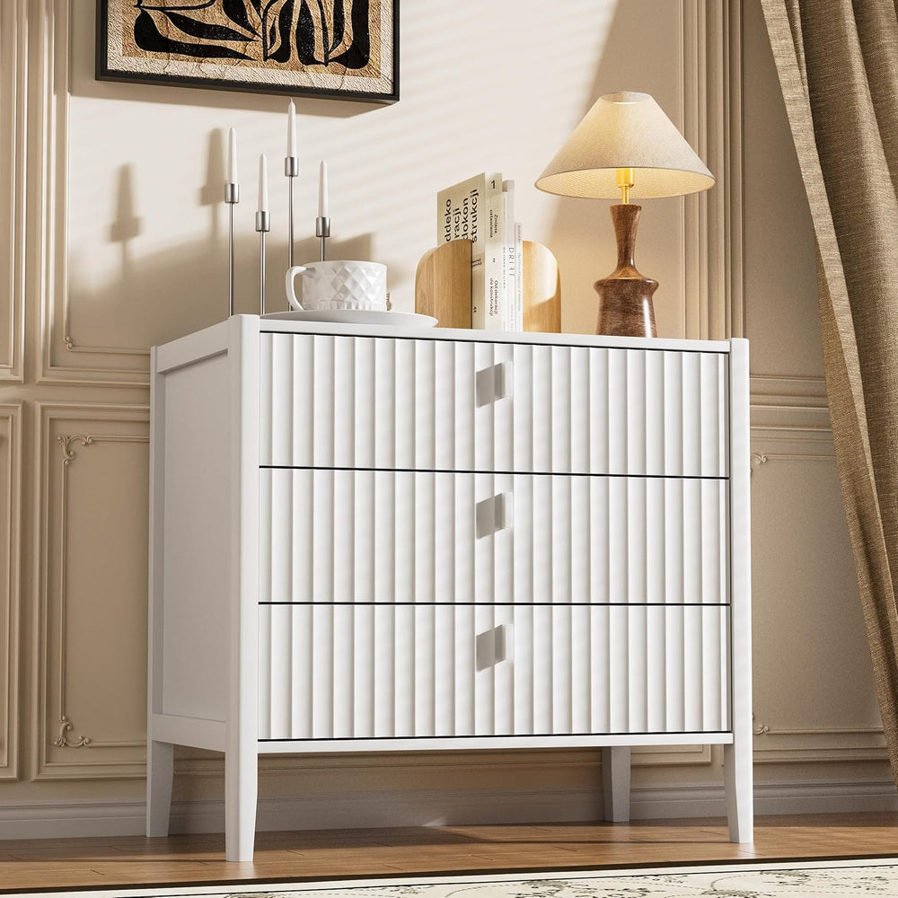 Furniway 31.5" Wide White 3 Drawer Dresser for Bedroom, Modern Chest of ...