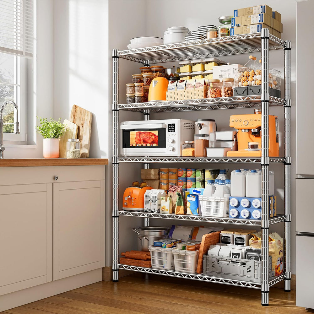 REIBII 5-Tier 1200LBS Metal Shelving, 71" H Adjustable Storage Shelf,Chrome