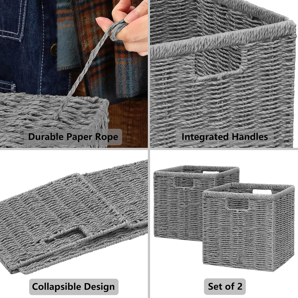 Vagusicc 13 inch Wicker Storage Basket, Set of 2 Handwoven Wicker Baskets for...